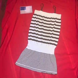 Brown and White Striped Dress